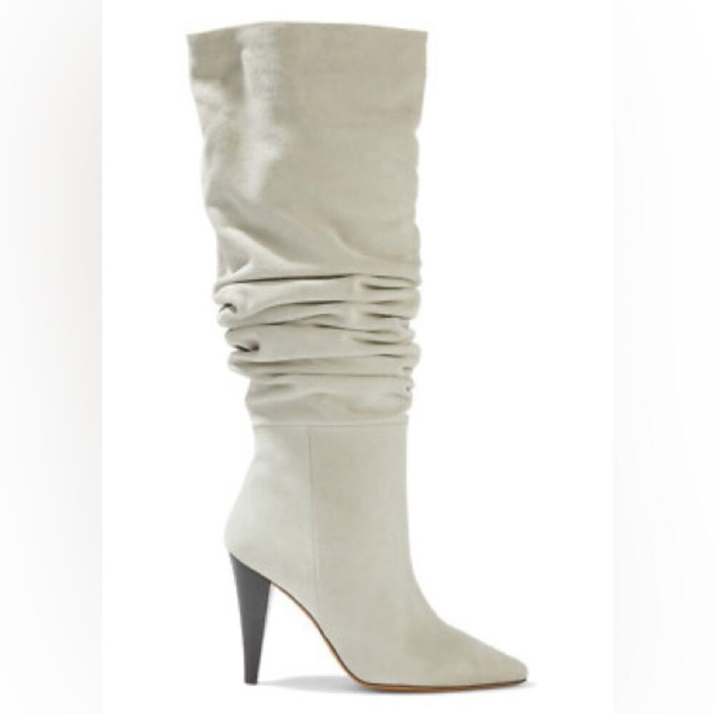 IRO Bailey Boot, Heeled Suede Leather Slouchy Boot in Ecru Size 11